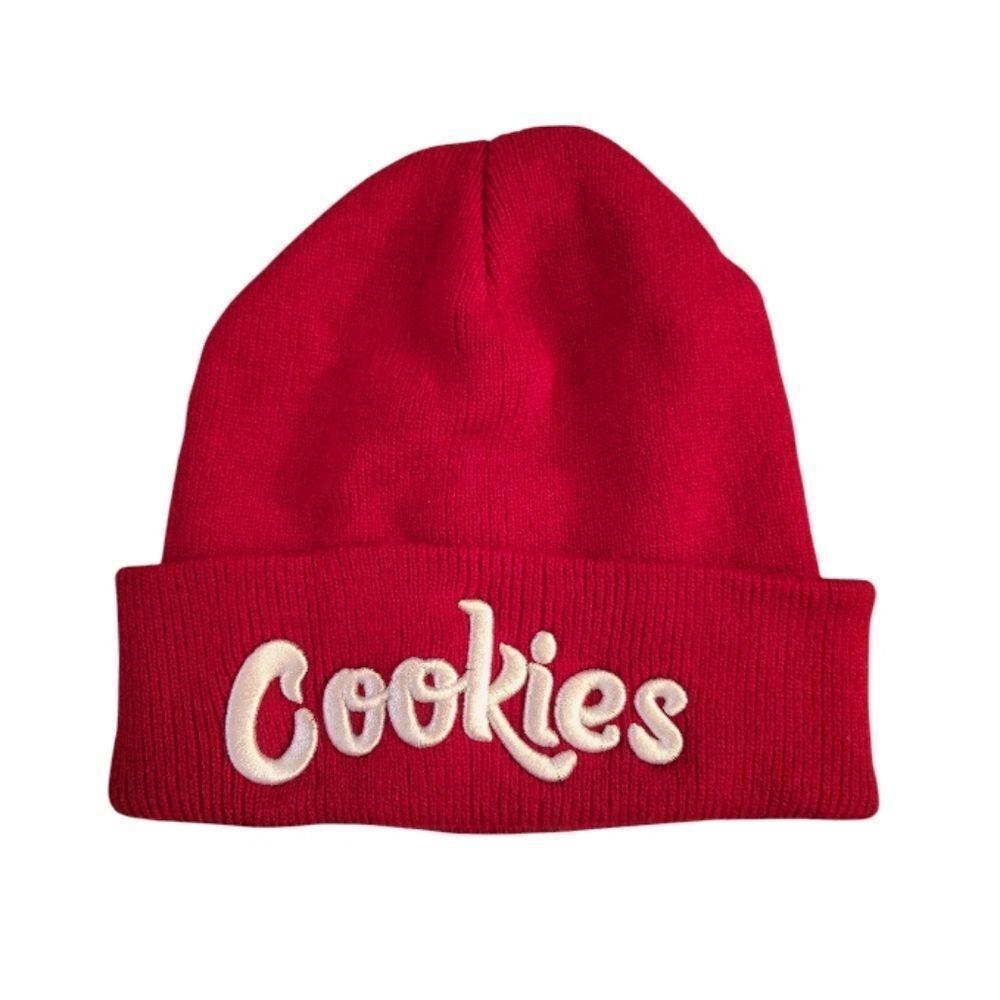 COOKIES Dark Red White Logo Embroidered Adult Unisex Knit Beanie